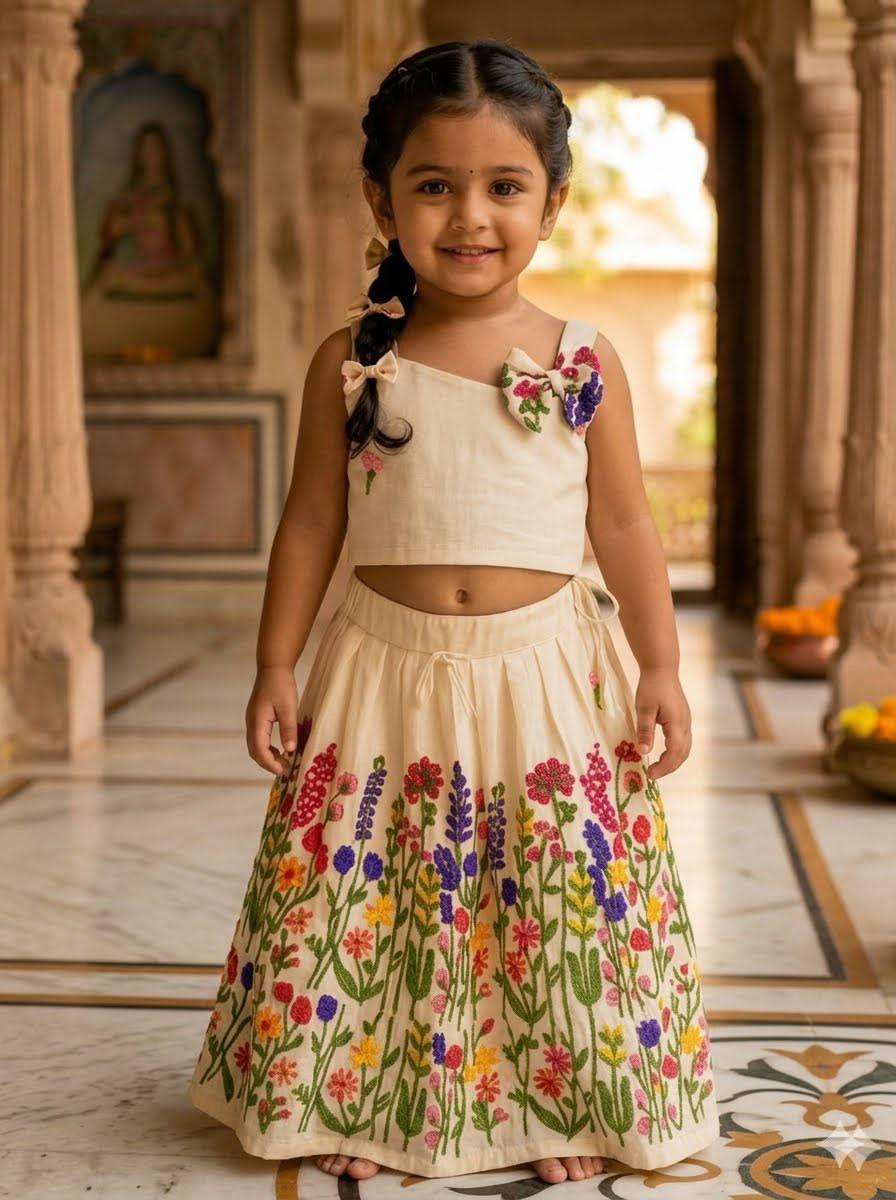 Floral Embroidered Lehenga Choli Set for Girls